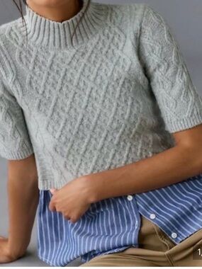 Anthropologie Pale Gray Cable-Knit Mock Neck Sweater